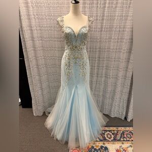 Sophisticated Light Blue Embellished Prom Dress